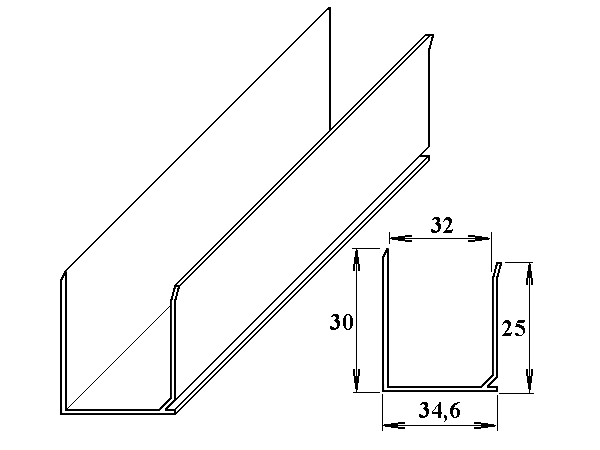 AL ukončovací U-profil 32 mm 6m PK129-205