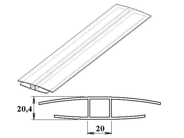 polykarbonátový H-profil 16 mm - VÝPRODEJ 5.80m